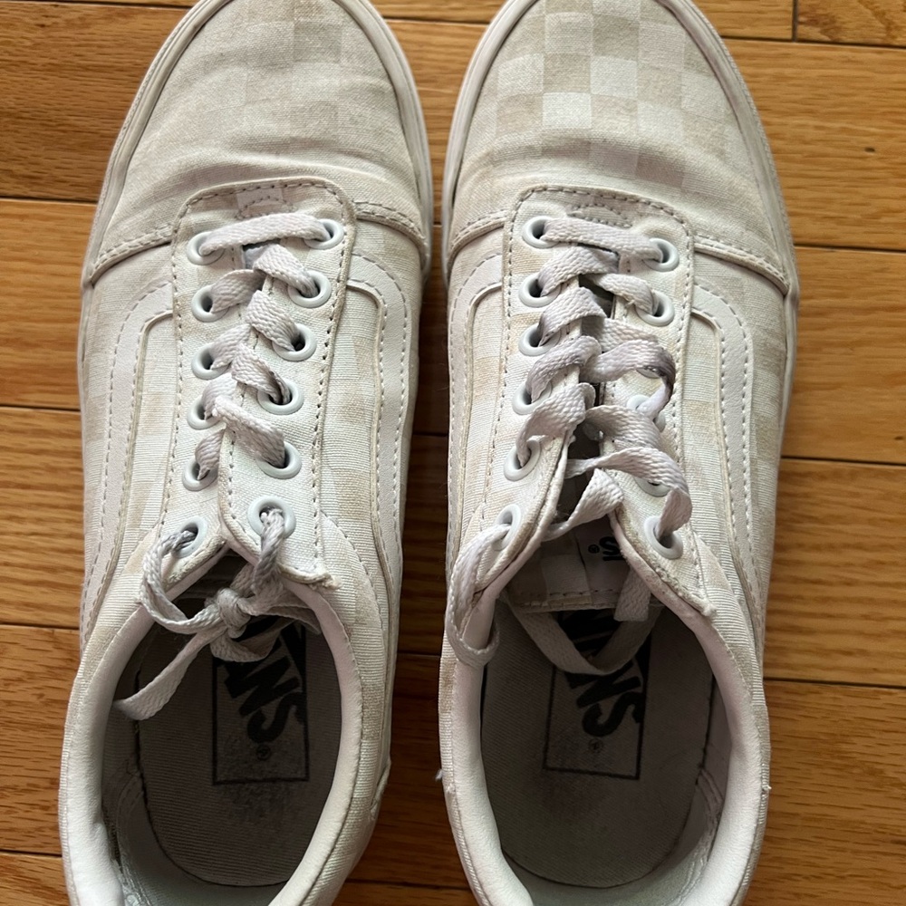 Vans White Checkered Sneakers Size 7.0
